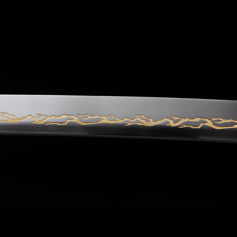 Close-up of 1095 high carbon steel blade on Zenitsu Agatsuma Nichirin Katana