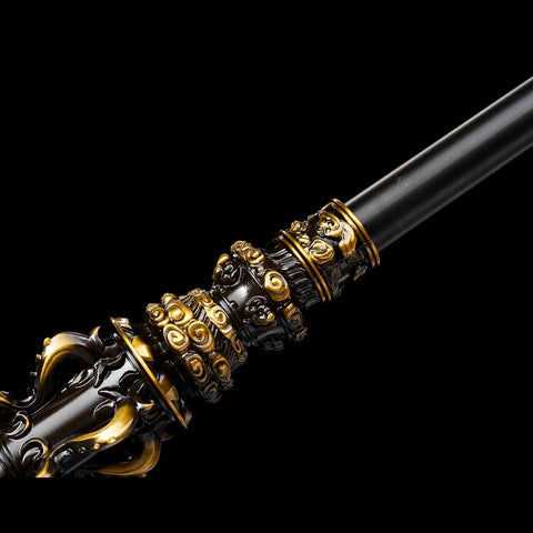 Black Myth inspired Jingu Bang staff replica shown in cosplay display use