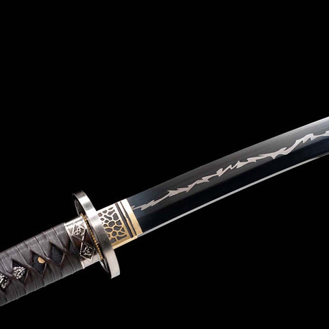 Black thunder pattern blade on Hattori Hanzo Katana made from high manganese steel