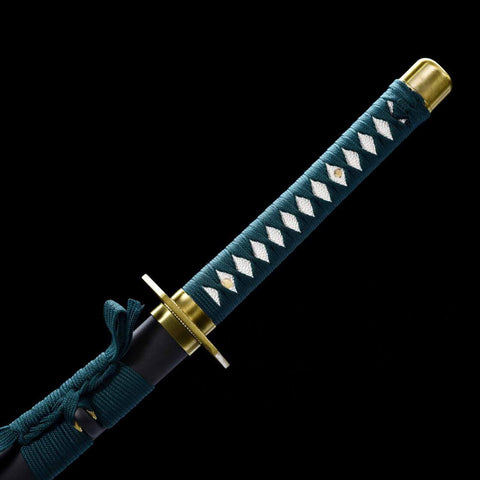 Detailed view of Aizen Katana handle with faux rayskin