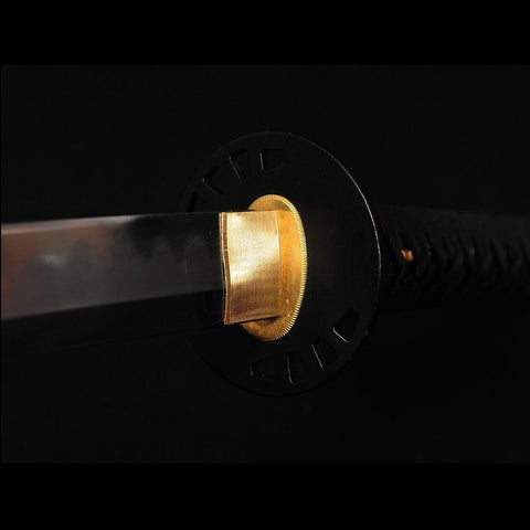 Copper fuchi and kashira fittings with bamboo motif on Kill Bill katana