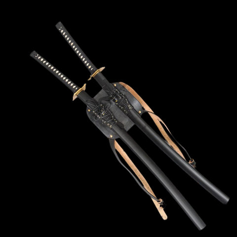 Deadpool double swords replica with back harness and hardwood scabbards