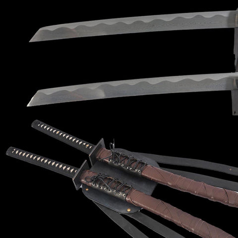 Clay tempered Deadpool katana blade with wire brushed hamon detail