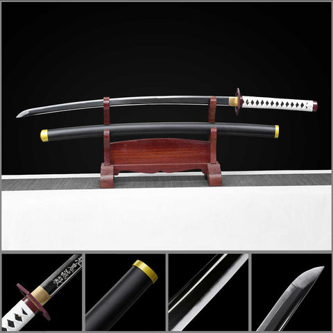 Demon Slayer Giyu Tomioka Nichirin Sword handmade anime katana 1095 high carbon steel full view
