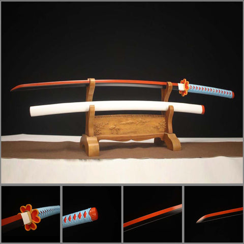 Handmade Demon Slayer Mitsuri Kanroji Nichirin Katana sword full length display