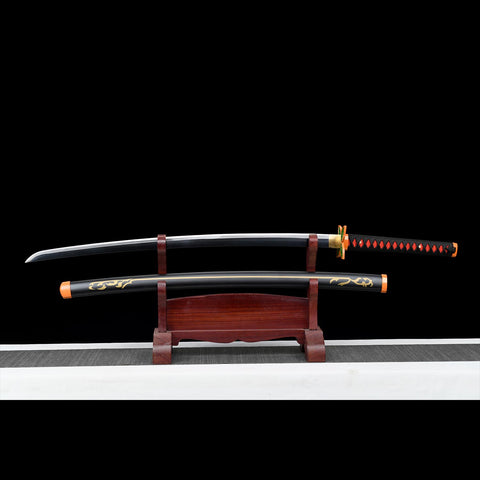 Shinobu Kocho Nichirin katana displayed as part of a Demon Slayer sword collection