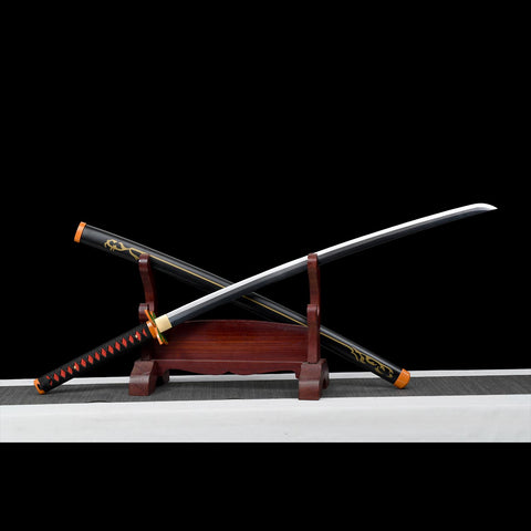 Side profile of Demon Slayer Shinobu Kocho Nichirin katana showing blade curvature and balance