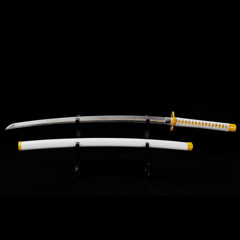 Front view of Zenitsu Agatsuma Nichirin Katana inspired by Demon Slayer anime