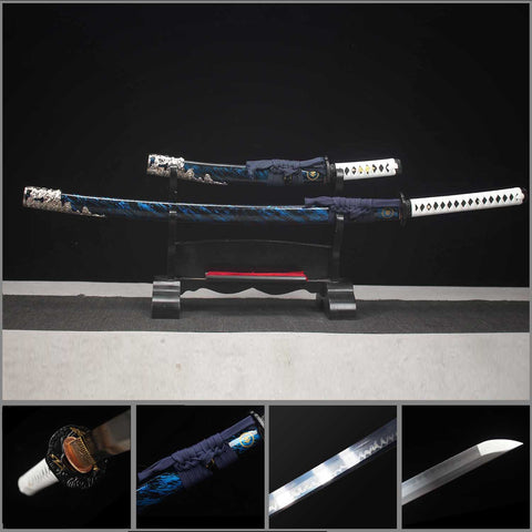 Ghost of Tsushima katana and tanto sword set handmade T10 steel samurai replica