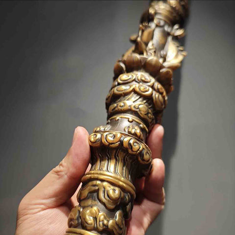 close up metal craftsmanship of Goku Power Pole Ruyi Jingu Bang replica