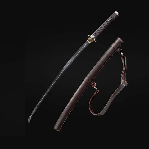 Full length view of Hattori Hanzo Katana Sword featuring thunder pattern blade and full tang construction