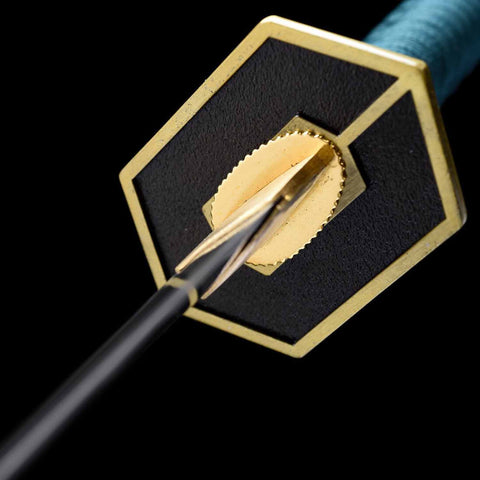 Close-up of the tsuba (hand guard) on Aizen Sosuke Kyoka Suigetsu sword