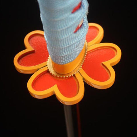 Heart shaped clover tsuba guard detail on Mitsuri Kanroji katana