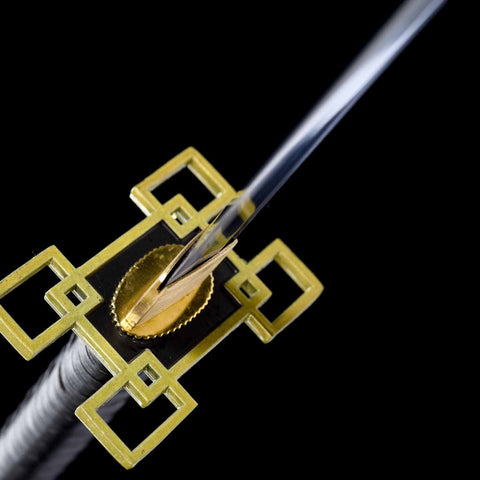 Golden square tsuba detail of Muichiro Tokito Nichirin Sword