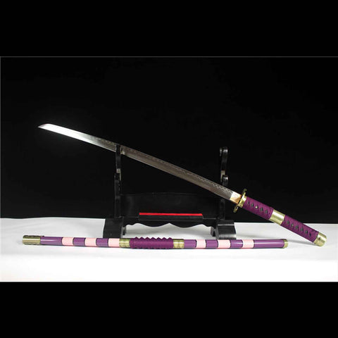 Side profile of One Piece Nidai Kitetsu Samurai Sword with detailed Shinogi-Zukuri blade