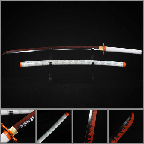 Full length view of Rengoku Kyojuro Nichirin Katana Demon Slayer anime sword