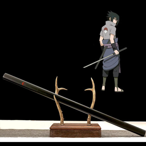 Comfortable grip handle Naruto Sasuke black blade katana