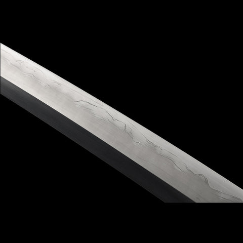 close up blade detail of Sode No Shirayuki katana 1095 high carbon steel