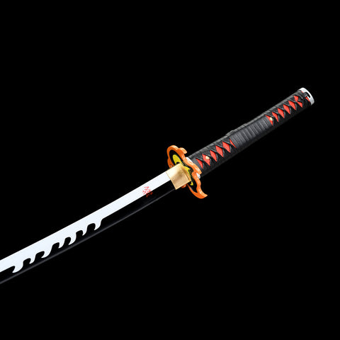 Side detail of Tanjiro Kamado black Nichirin katana blade and spine