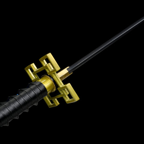 Detailed view of Tsuba and Tsuka connection on Tanjiro Kamado Nichirin Katana Demon Slayer sword
