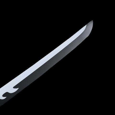 Extreme close-up of the blade tip on Tanjiro Kamado black Nichirin sword