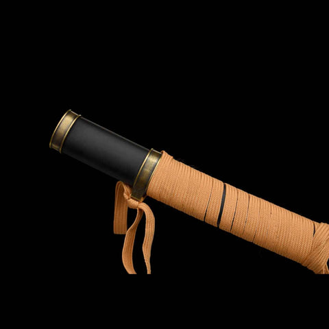 Vergil Yamato Katana saya with matte black hardwood finish and yellow sageo