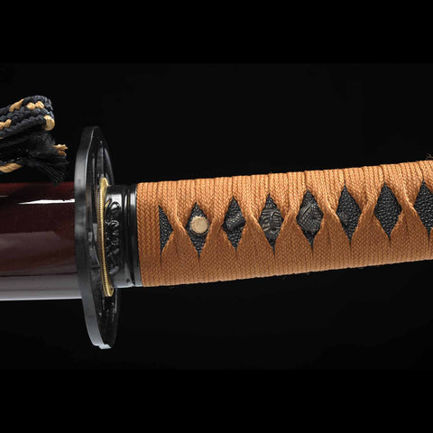 wakizashi sword handle genuine rayskin hardwood tsuka detail