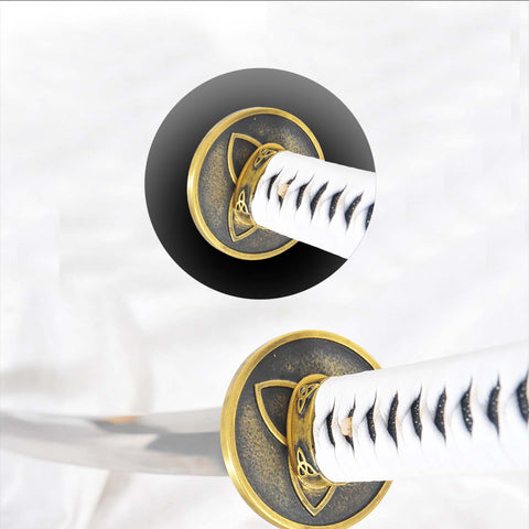 walking dead katana sword brass tsuba close up
