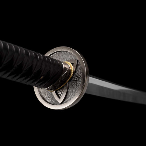 Zinc alloy tsuba and fittings on Michonne katana