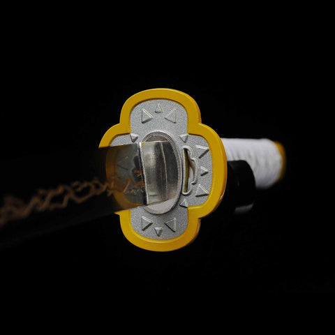 Alloy tsuba detail on Zenitsu Agatsuma Nichirin Katana Demon Slayer sword