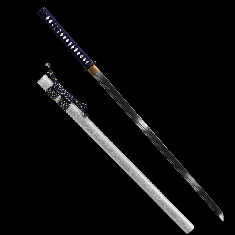 Straight Blade Katana 1045 Carbon Steel Samurai Sword Blue Handle 