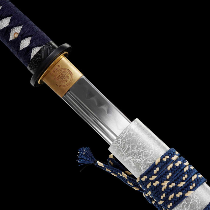 Straight Blade Katana 1045 Carbon Steel Samurai Sword Blue Handle 