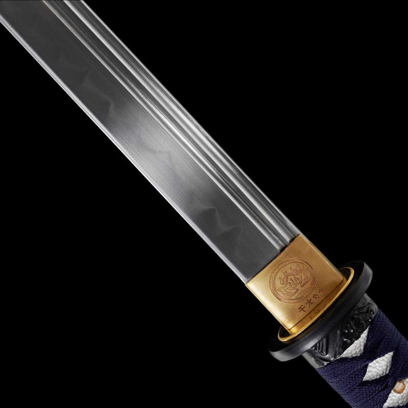 Straight Blade Katana 1045 Carbon Steel Samurai Sword Blue Handle 