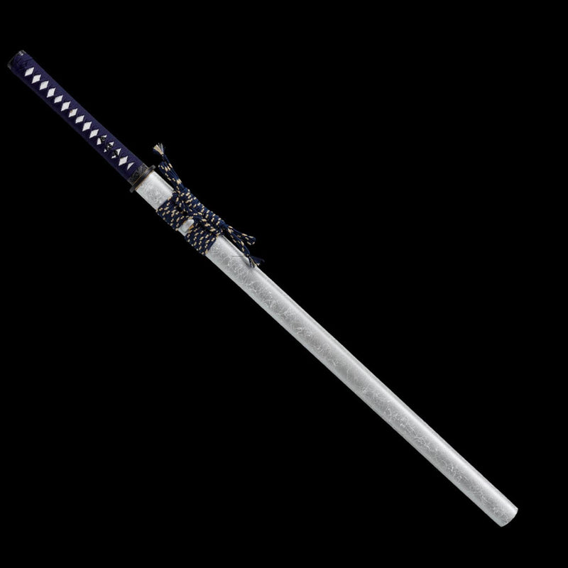 Straight Blade Katana 1045 Carbon Steel Samurai Sword Blue Handle 