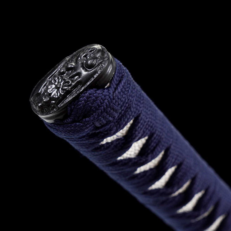 Straight Blade Katana 1045 Carbon Steel Samurai Sword Blue Handle 