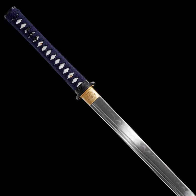 Straight Blade Katana 1045 Carbon Steel Samurai Sword Blue Handle 