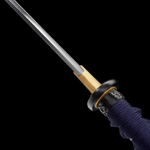 modern straight edge katana unique samurai sword design blue handle